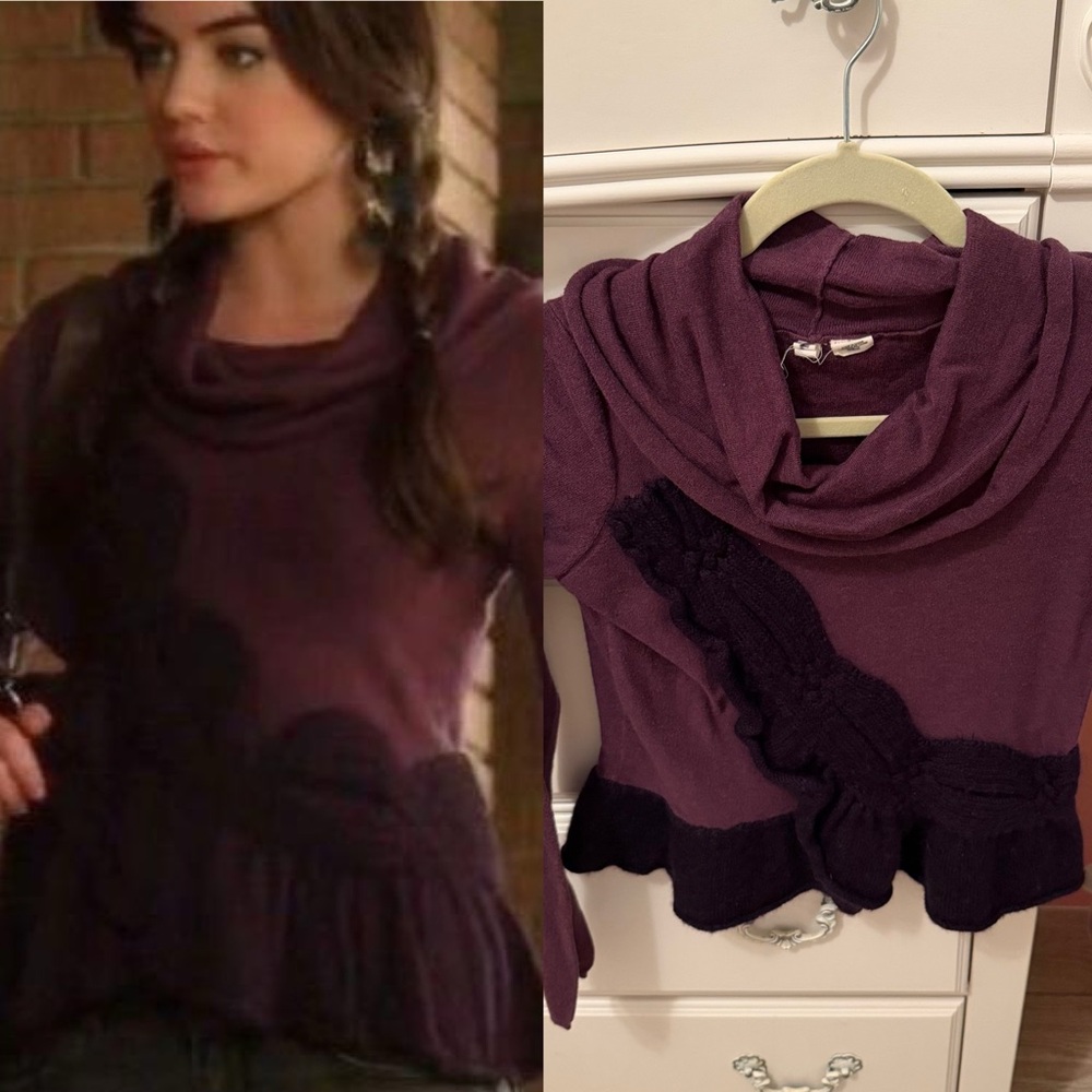 Aria Montgomery PLL Purple Cowl Neck Sweater Anthropologie